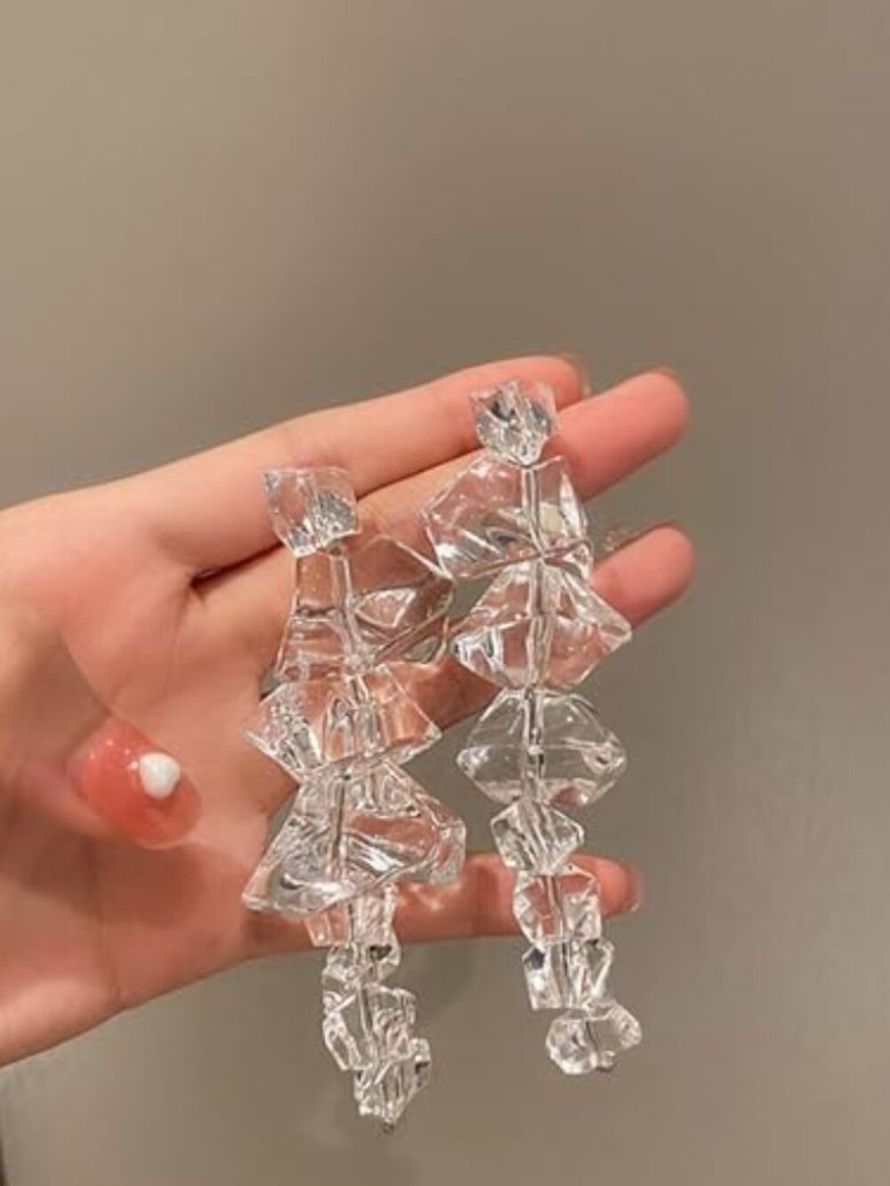 Clear Earrings for Women Long Dangle Ice Cube Earrings Irregular Earrings